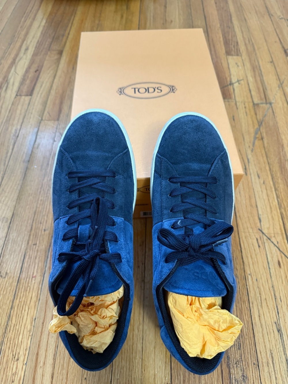 TOD'S Men's Blue Suede Low-Top Sneakers with White Sole